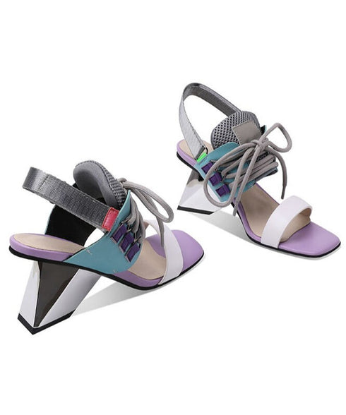 Color Block Lace-Up Sandals